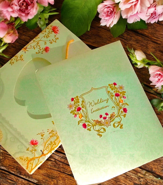 Red & Pink Floral Baghi Window Pouch Wedding Invitation – Elegant Heritage Design