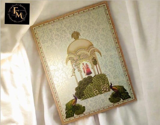 Royal Peacock Couple Tomb Theme Wedding Invitation – Artistic Heritage Design