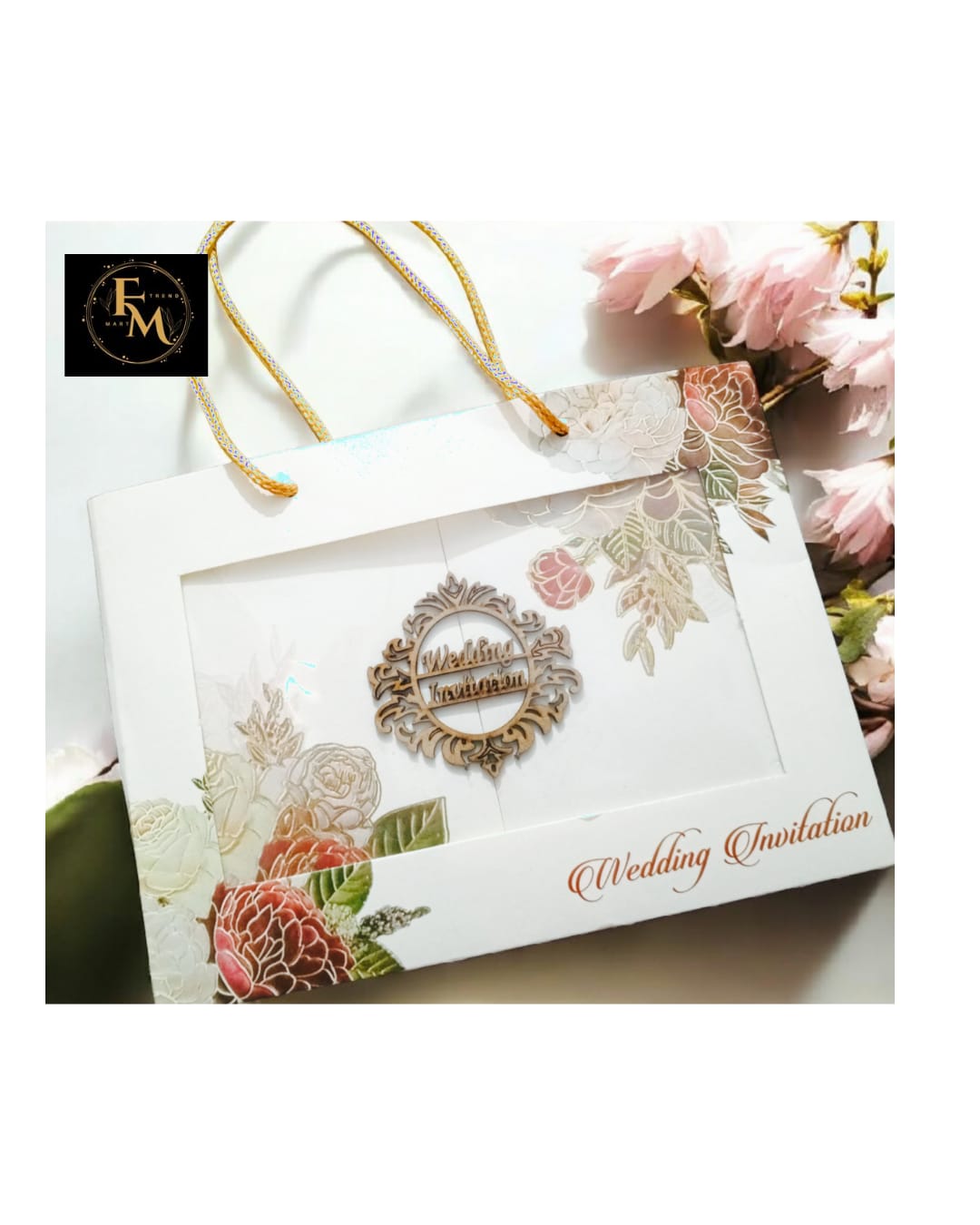 Luxury Bleach Uncoated Wedding Invitation with Custom Wooden Motif