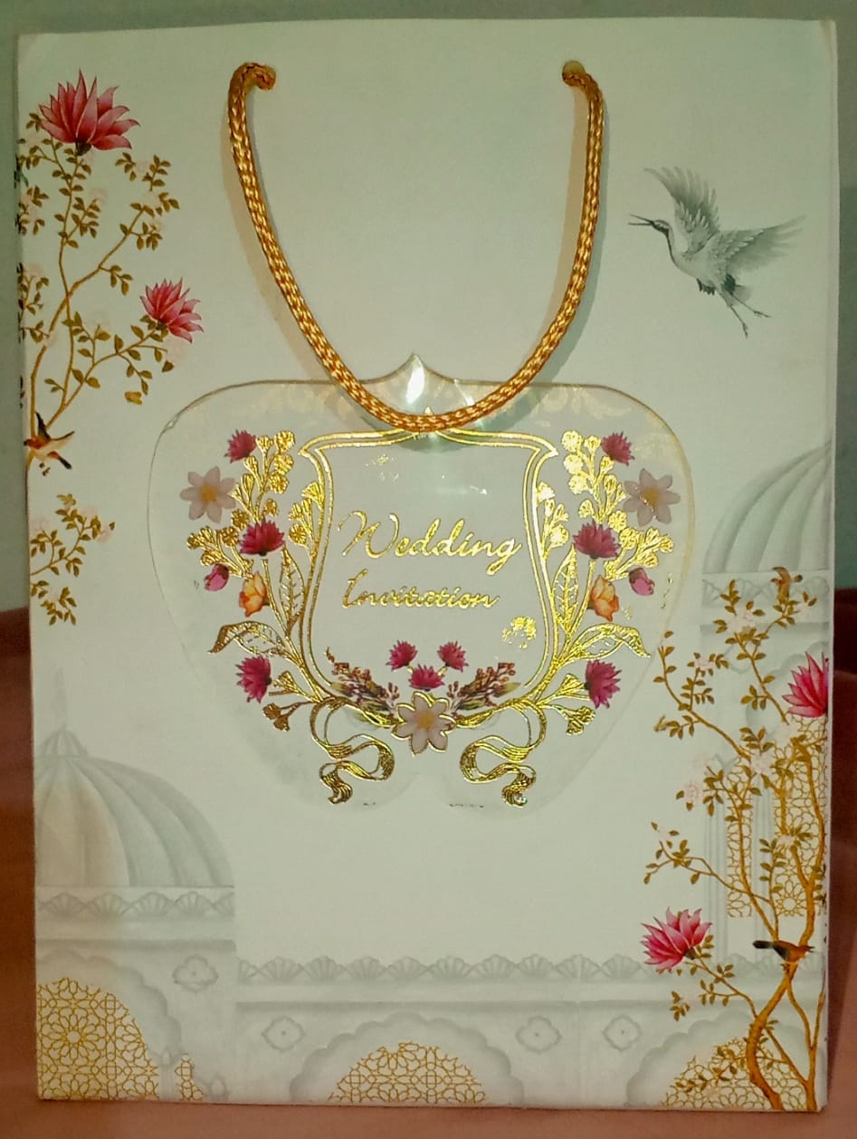 Red & Pink Floral Baghi Window Pouch Wedding Invitation – Elegant Heritage Design