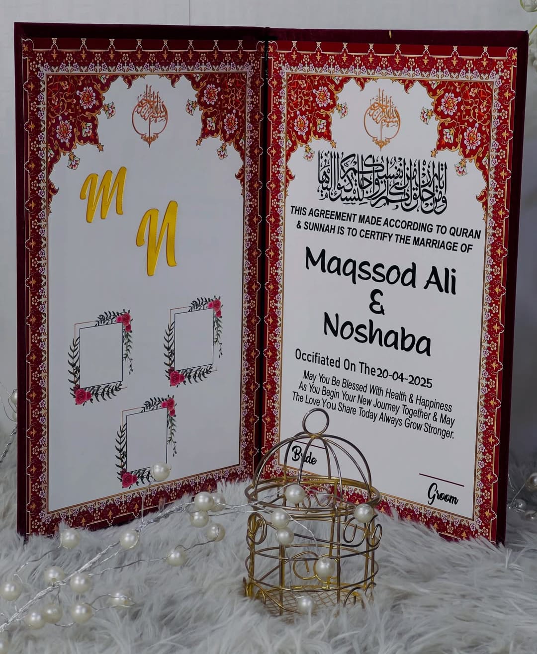 Personalized Nikkah Thumb Print Certificate Book with Box - 12*16 inches