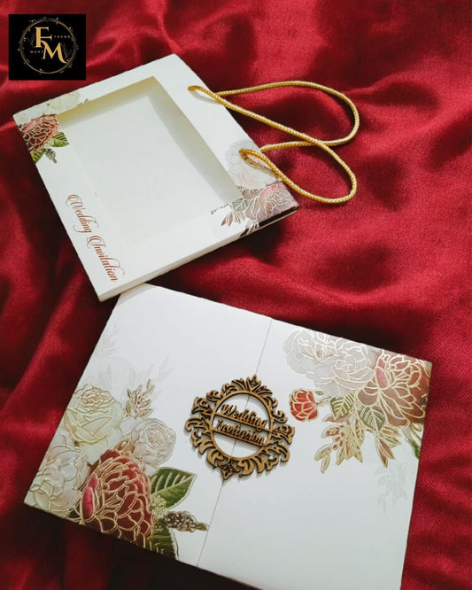Luxury Bleach Uncoated Wedding Invitation with Custom Wooden Motif