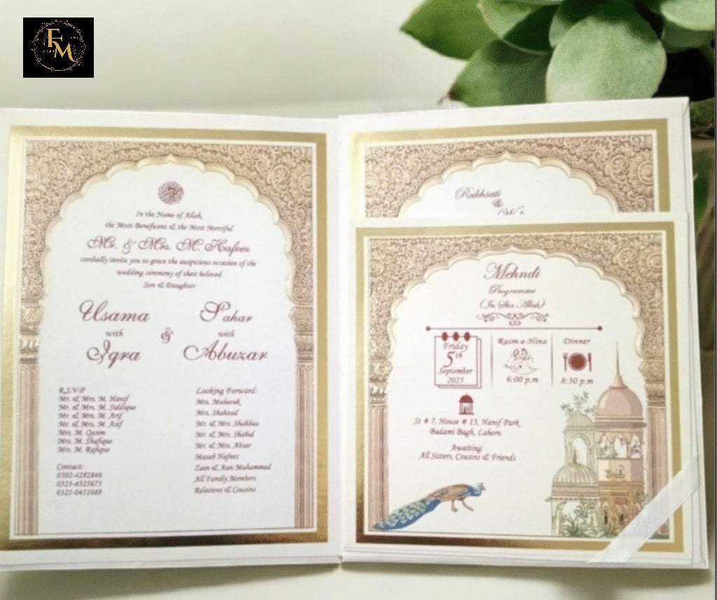 Red & Pink Floral Baghi Window Pouch Wedding Invitation – Elegant Heritage Design