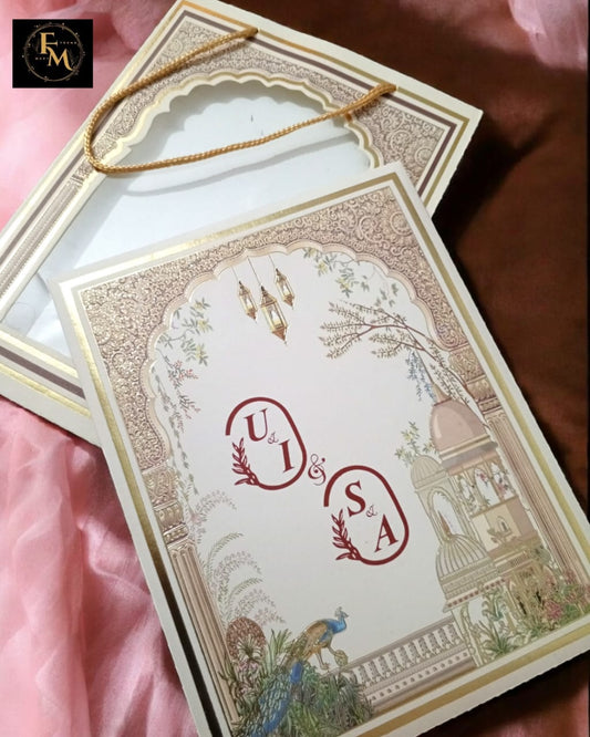 Royal Mughlia Window Pouch Wedding Invitation – Luxury Foil & Forecolor Printing